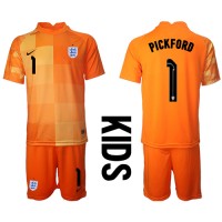 Billiga England Jordan Pickford #1 Målvakt Barnkläder Borta fotbollskläder till baby VM 2022 Kortärmad (+ Korta byxor)